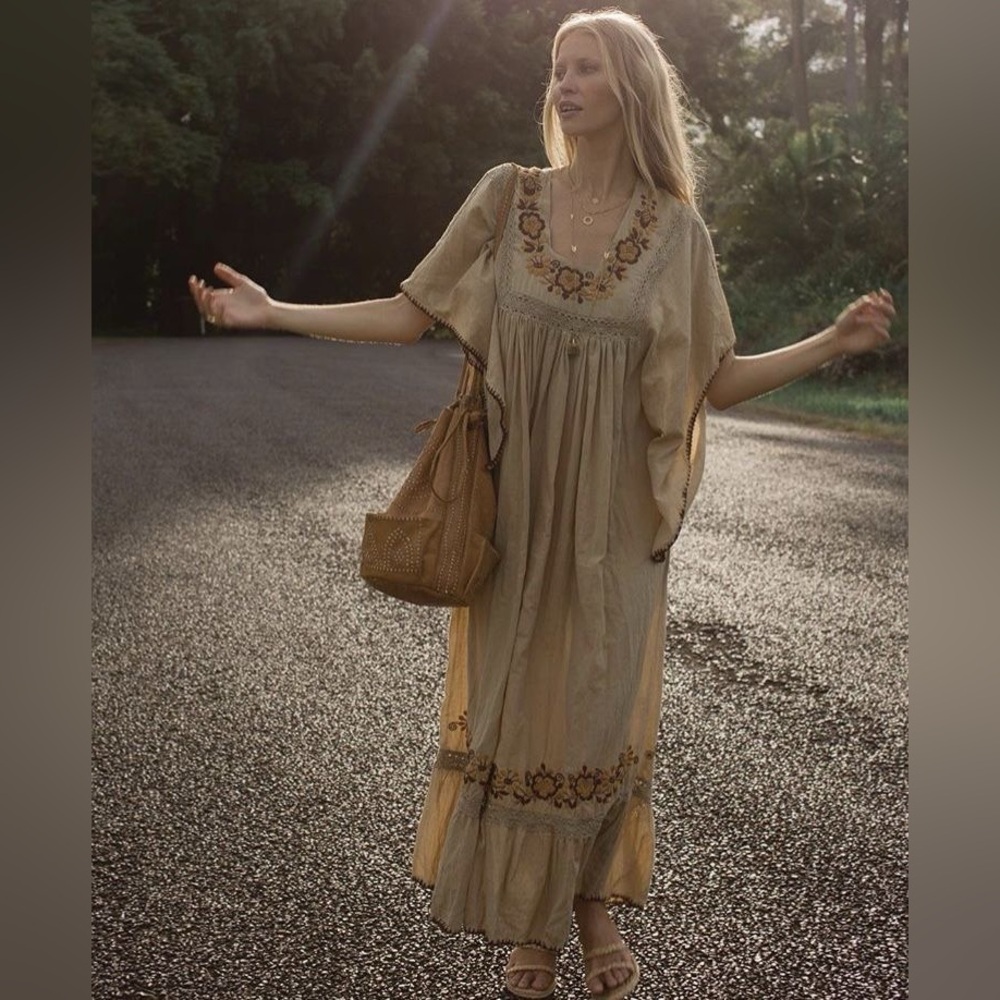 ISO CU Escape Kaftan MAXI Dress in this brown/tan color